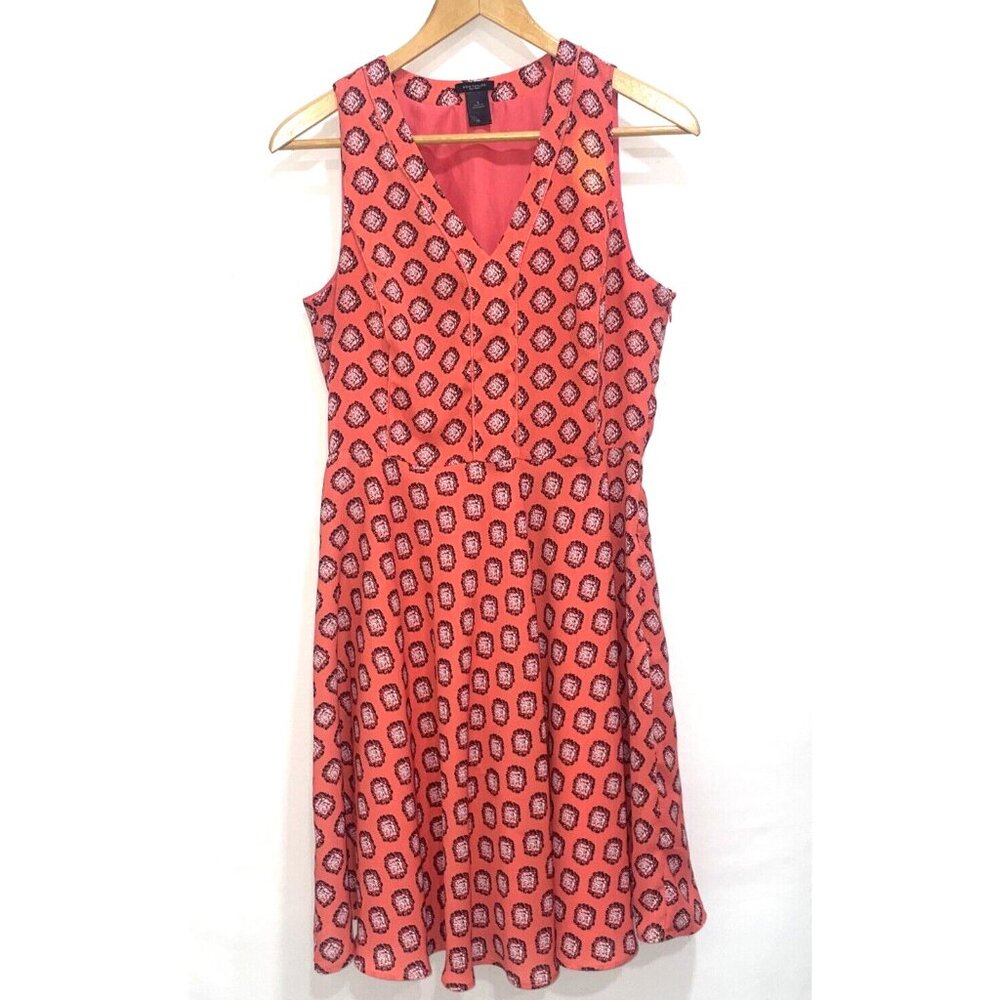 Ann Taylor Womens 6 Floral A Line Dress Sleeveless V-Neck Knee Length Side Zip